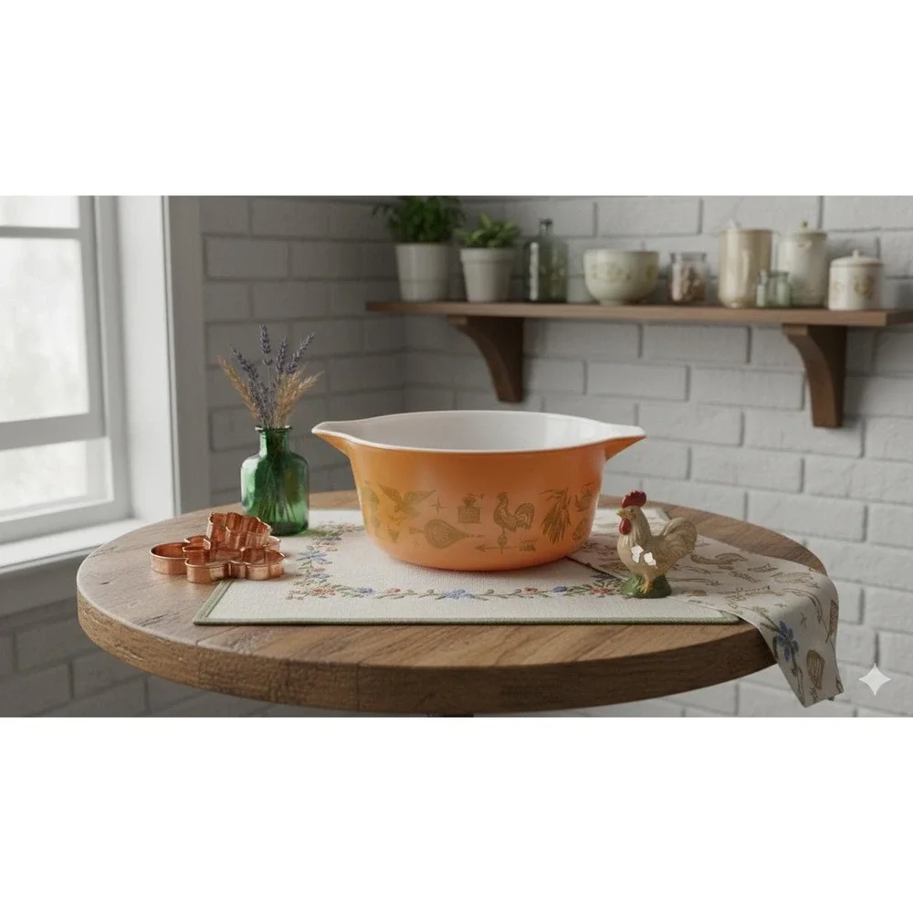 Vintage Pyrex 442 Early American Cinderella Mixing Bowl 1.5 Qt Orange Gold 1960s